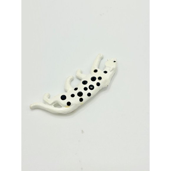 Vintage KJL Signed White Enamel Cheetah Pin Brooch Black Rhinestones Wild Cat - Picture 3 of 10